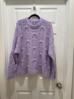 Aerie Lilac Openwork Crewneck Sweater